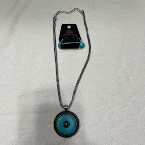 Paparazzi Teal Medallion Necklace Set